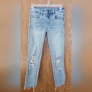 Womans American Eagle Outfitters Light Blue Distressed Skinny Jeans